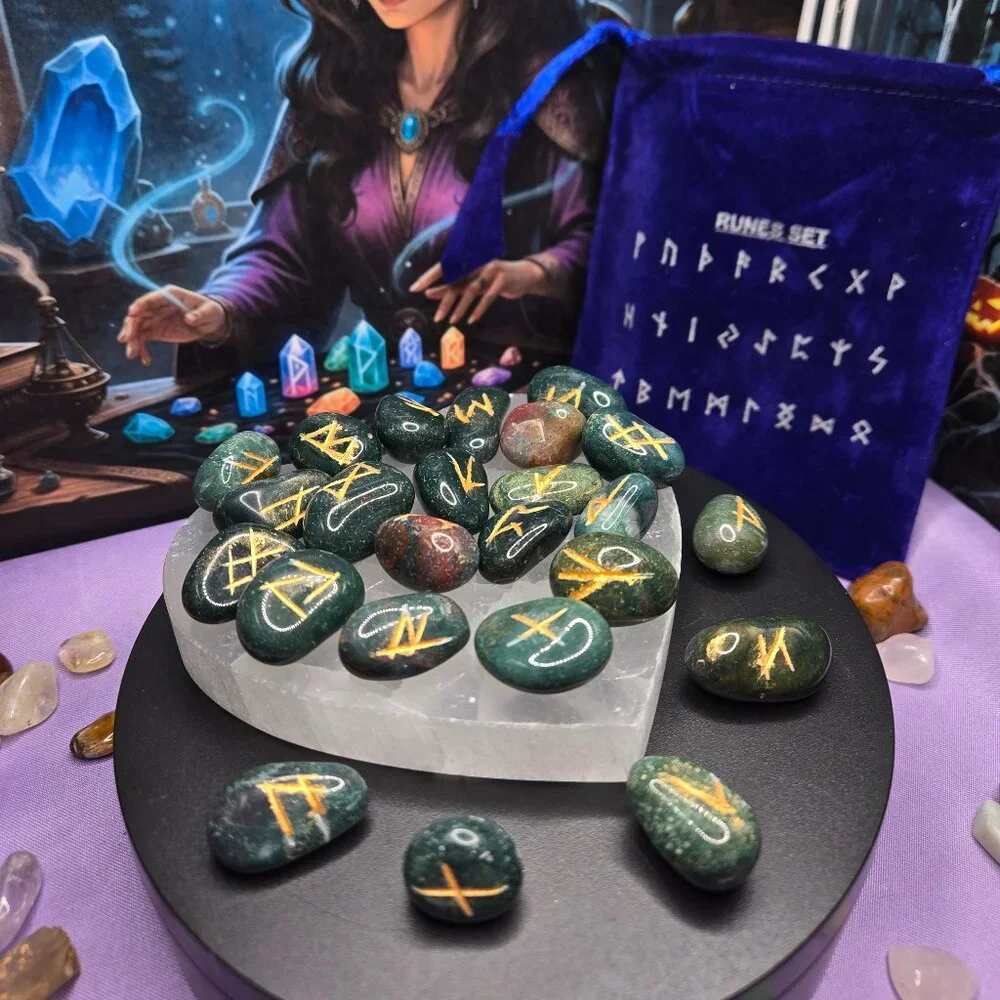Moss Agate Gemstone Divination Rune Set - Picture 5 of 5